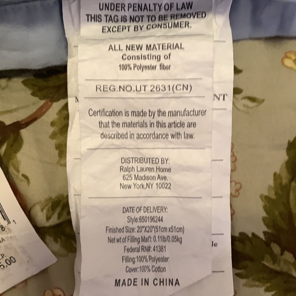 Ralph Lauren Wyatt 20x 20 throw pillow cover in Light Blue - Picture 5 of 9